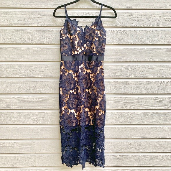 🚩SOLD🚩 Just Me | Larissa Navy Blue Lace Dress - Picture 2 of 8